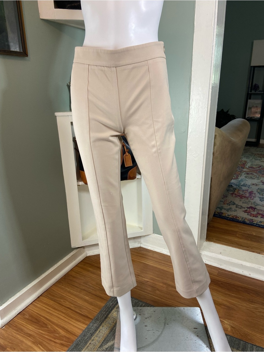 Ann Taylor Light Beige Khaki Cropped Kick Flare Stretch Twill Pants Sz 0 [CH]